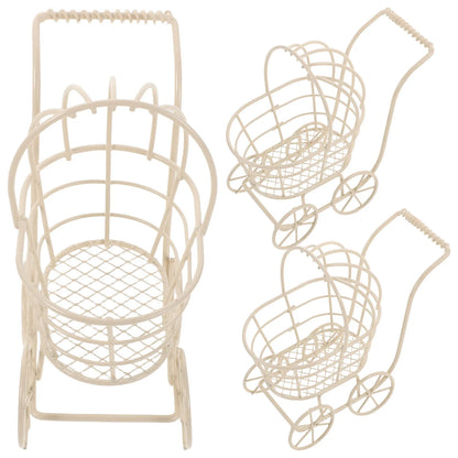 3Pcs Miniature Wire Stroller Set Fashion Forward Iron Design for Dollhouse Mini Furniture Decor Kids Imaginative Play Stroller
