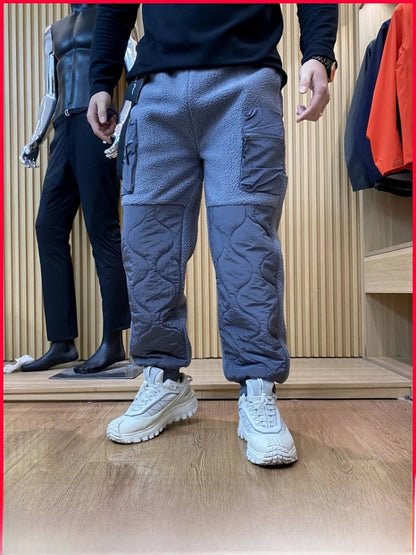Thickened Outdoor Casual Workwear Cotton Pants for Men Winter Warm Anti-Cold Patchwork Design Straight Leg Long Trousers