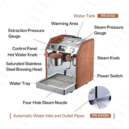 CAFOVO E110 9Bar Commercial Espresso Machine Dual Boiler Rotary Pump PID Control for Café Built-in flow Meter 220V 110V
