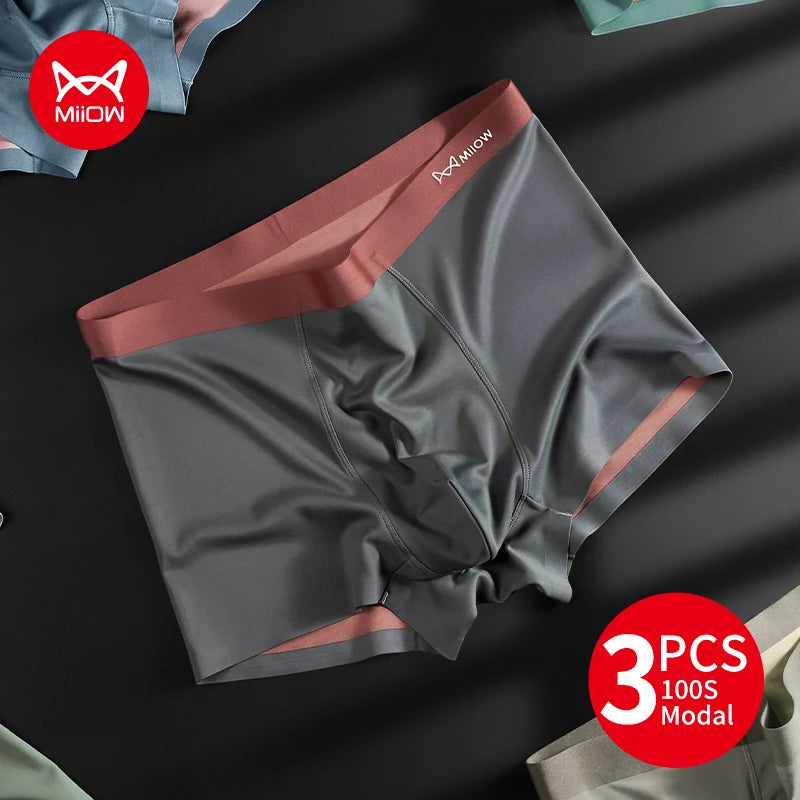 MiiOW 3pcs 100S Modal Men Boxers Underwear Ice Silk Light Men's Panties Boxershorts 5A Antibacterial Breathable Man Underpants