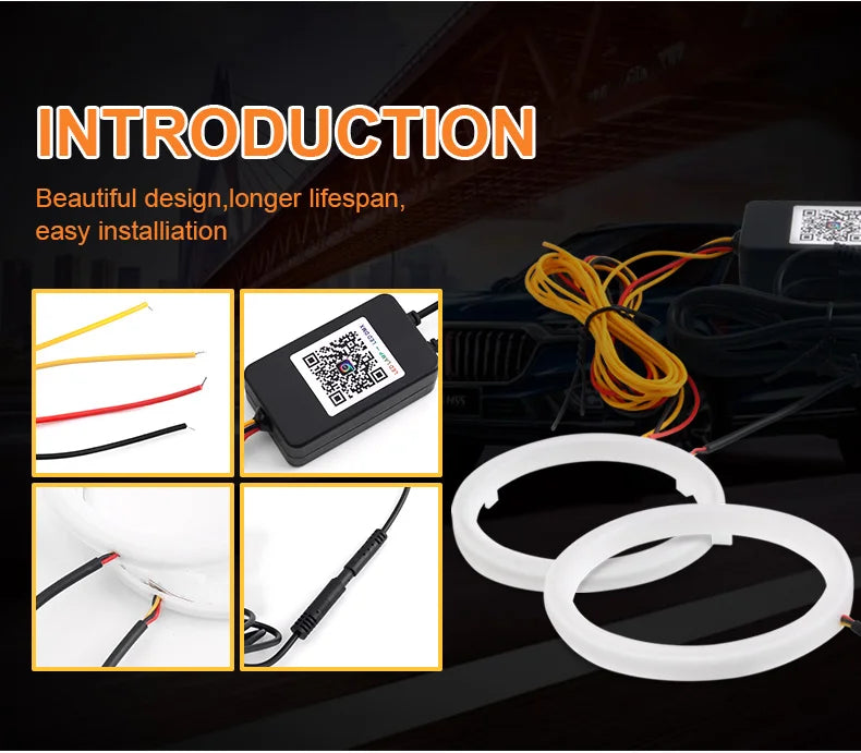 2PCS RGB Cotton LED Angel Eyes Halo Rings 60mm 70mm 80mm LED Headlight Lamps For Car UTV Motorcycle DRL Eyes APP Control 12V 24V