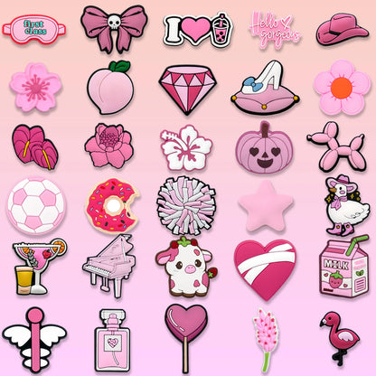 1/30/90PCS Pink Peach Donuts Milk Cow Shoe Charms Perfume Flower Heart Piano Shoe Accessories Decoration Fits All Clogs for Wome