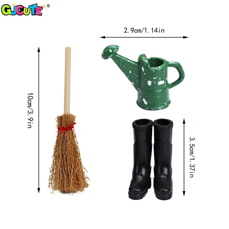 1Set 1:12 Dollhouse Miniature Farm Tool Ax Shovel Pull Cart Broom Boots Watering Can Garden Decor Toy Doll House Accessories
