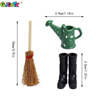 1Set 1:12 Dollhouse Miniature Farm Tool Ax Shovel Pull Cart Broom Boots Watering Can Garden Decor Toy Doll House Accessories