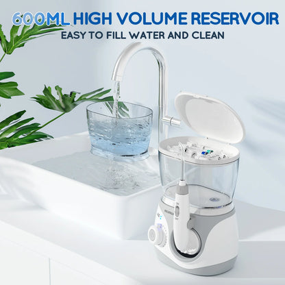 Home Water Flosser, 600 ml Large Capacity,10 Adjustable Pressures,6 Home Nozzles Professional Oral Irrigator for Teeth Clean