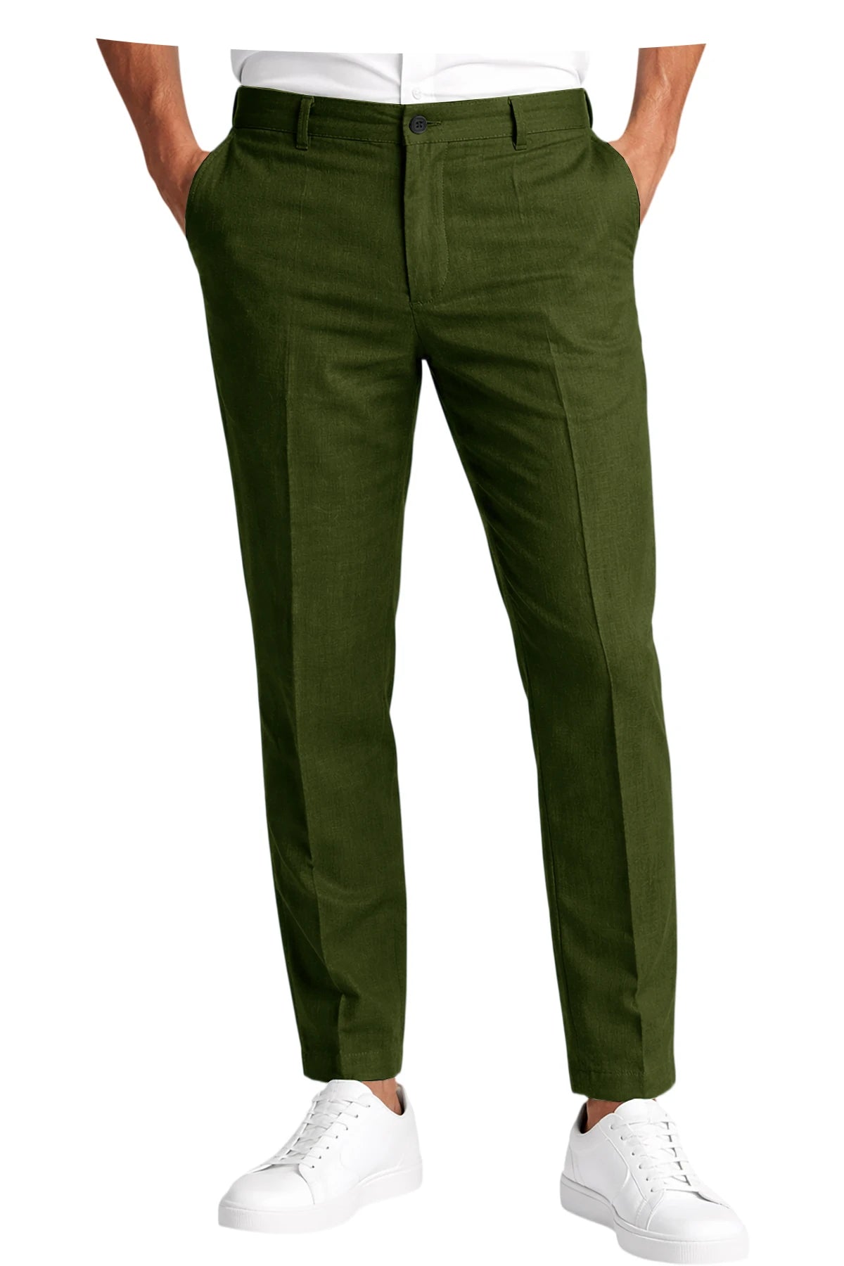 Men's Linen Cropped Pants Slim Fit 9 Points Ankle Dress Pants Business Casual High Waist Suit Trousers Breathable Office Summer