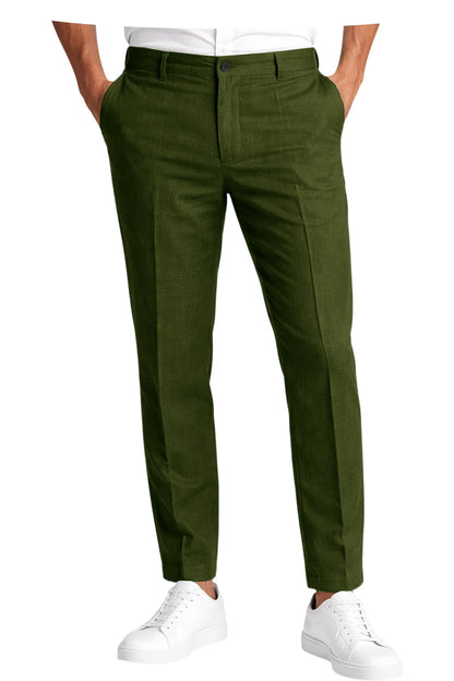 Men's Linen Cropped Pants Slim Fit 9 Points Ankle Dress Pants Business Casual High Waist Suit Trousers Breathable Office Summer
