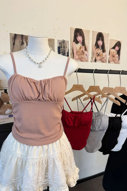 Slim Fit  Strap Vest Women Summer Inner Wear Beautiful Back  with Chest Pad Outerwear Cotton Polyester Elastic F...