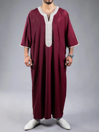 2026 New Model Men's Clothing With Embroidered Mid-sleeves And Side Pockets Robe Abaya Ramadan Dubai Luxury Islam Elegant