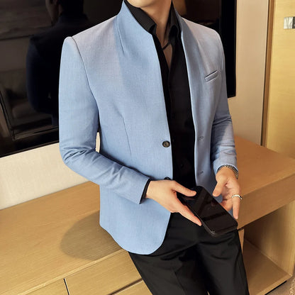Waffle New Chinese Stand-Up Collar Suit Coats Men Slim Fit Business Casual Fashion Suits Jacket Formal Social Prom Party Tuxedos
