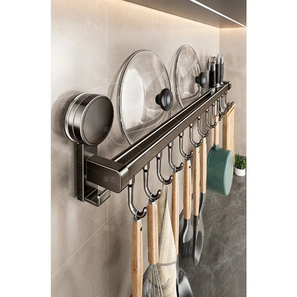 Suction Cup Kitchen Storage Rack Hook Rod No Drill Required Pot Spatula Spoon Knife Integrated Wall-Mounted Storage Rack