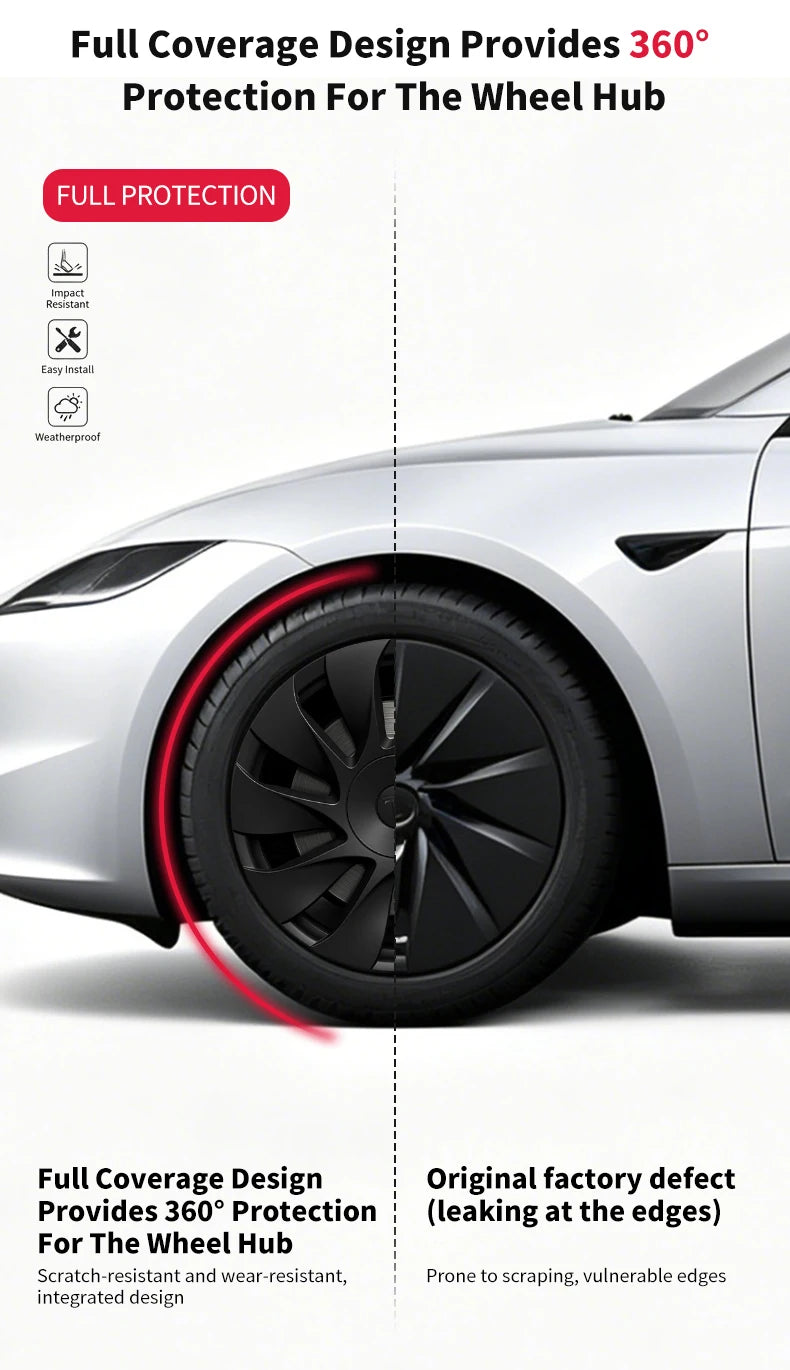 4PCS Hubcaps for Tesla Model 3 Highland 2026 Standard 18Inch Full Rim Covers Replacement Wheel Cover Accessories Only for Standa