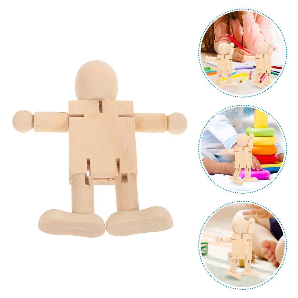 6Pcs Wooden Robot Unfinished Jointed Figures for DIY Painting Decoration Craft Kits Kids Creativity Development