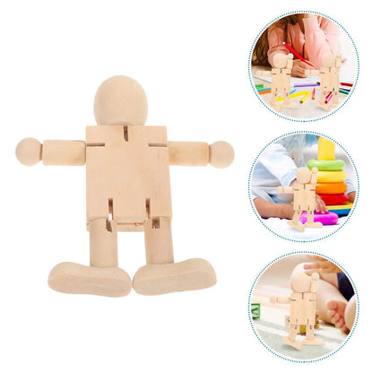 6Pcs Wooden Robot Unfinished Jointed Figures for DIY Painting Decoration Craft Kits Kids Creativity Development