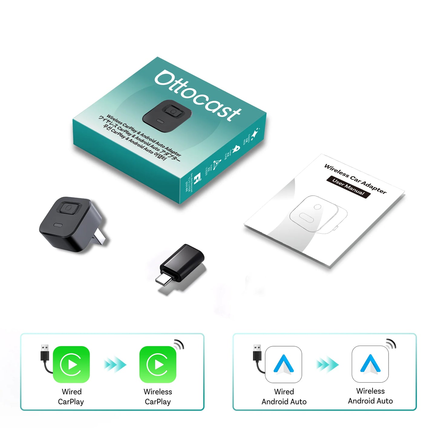 Ottocast Express Mini Dot Wireless Carplay Adapter Android Auto Dongle Wired to Wireless WiFi 6 Plug & Play for Audi Kia
