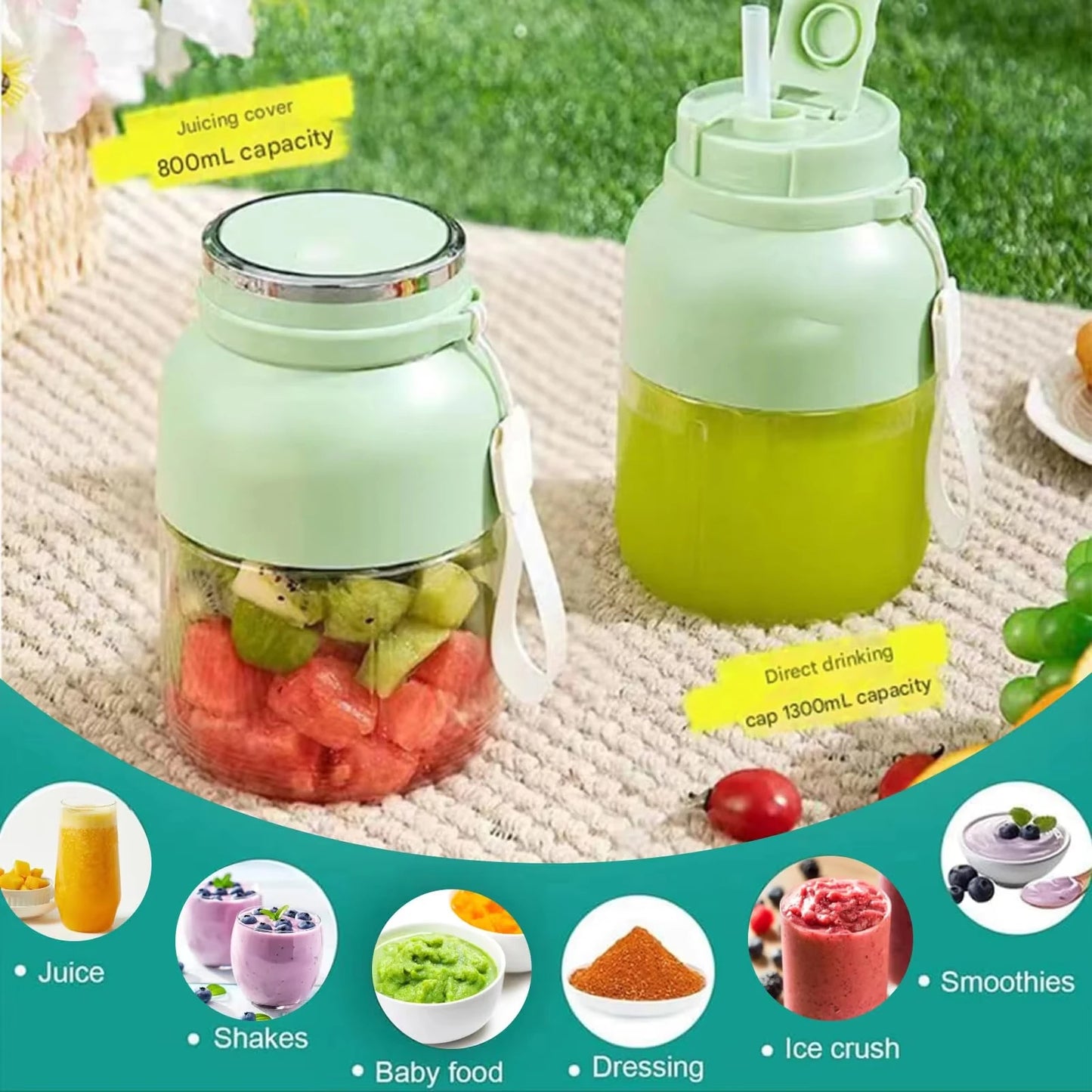 1 electric juicer, fruit and vegetable machine, 800ml rechargeable portable milkshake machine, household outdoor juicer