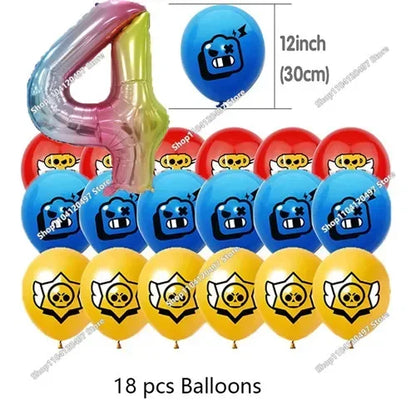 Anime Game Theme Party Supplies Flag Pull Banner Cake Topper Balloon Set Kid Girl Boy Happy Birthday Party Baby Shower Decor