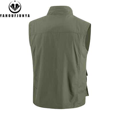 2026 Summer Men Sleeveless Cargo Leisure Work Lapel Vest Men Outdoor Solid Color Fishing Camping Thin Pocket Vest Male Waistcoat