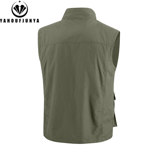 2026 Summer Men Sleeveless Cargo Leisure Work Lapel Vest Men Outdoor Solid Color Fishing Camping Thin Pocket Vest Male Waistcoat