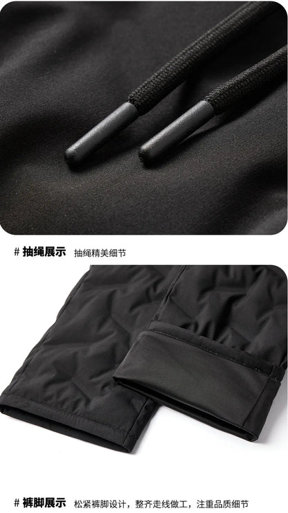 Padded Pants Men Down Pants Winter Clothes  Down Loose Fit Winter Outerwear Casual Trousers Mid Waist Long Pants Elastic Waist