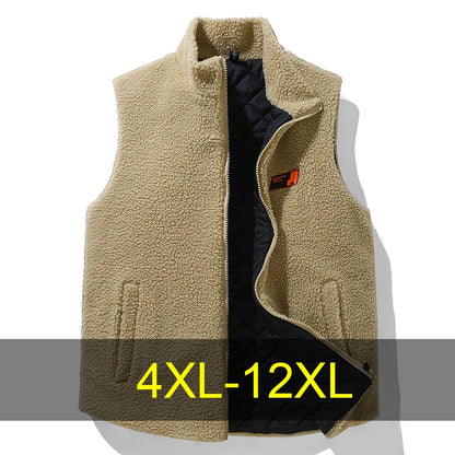 Winter Lambwool Vest Men 12XL Plus Size Vests Winter Thick Warm Vests Male Fashion Casual Sleeveless Jacket Big Size 12XL