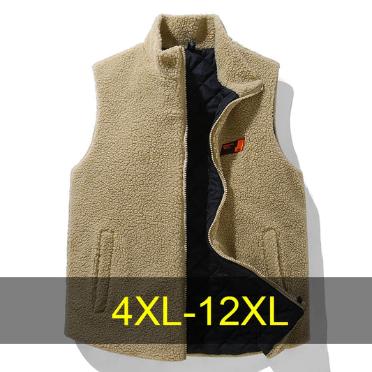 Winter Lambwool Vest Men 12XL Plus Size Vests Winter Thick Warm Vests Male Fashion Casual Sleeveless Jacket Big Size 12XL