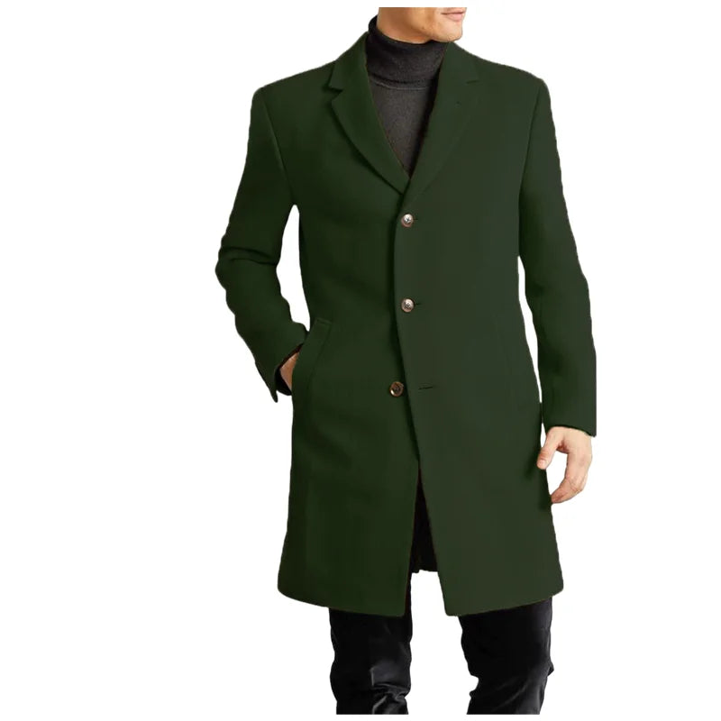 Men's Coat Lined Autumn Winter New Jackets Man Long Clothes Jacket England British Style Wool  Lapel Outerwear EU Size M-XXL