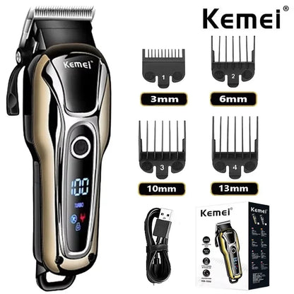 Kemei KM-1990 Hair Clipper Professional Hair Clipper Men's Hair Clipper Electric Trimmer LCD Display Hair Clipper Almighty Set