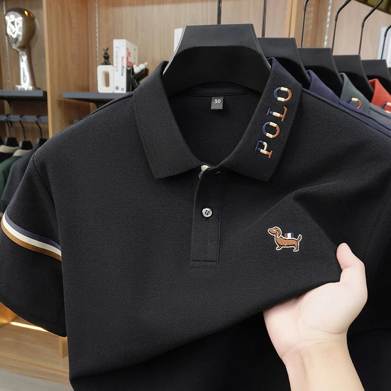 100%cotton Man Short-Sleeved Polo Shirt Lapel Button Embroidery Summer British Style Golf T-Shirt Business Casual Men's Clothing