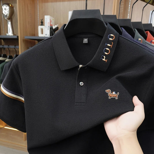 100%cotton Man Short-Sleeved Polo Shirt Lapel Button Embroidery Summer British Style Golf T-Shirt Business Casual Men's Clothing