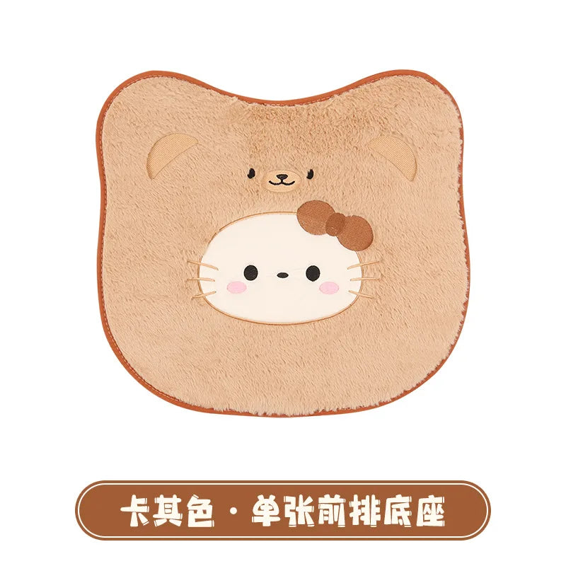 Hello Kitty Winter Plush Car Cushion Cover Cute Pink Warm Cartoon Women's Universal Warmth Seat Covers Auto Seat Accessories