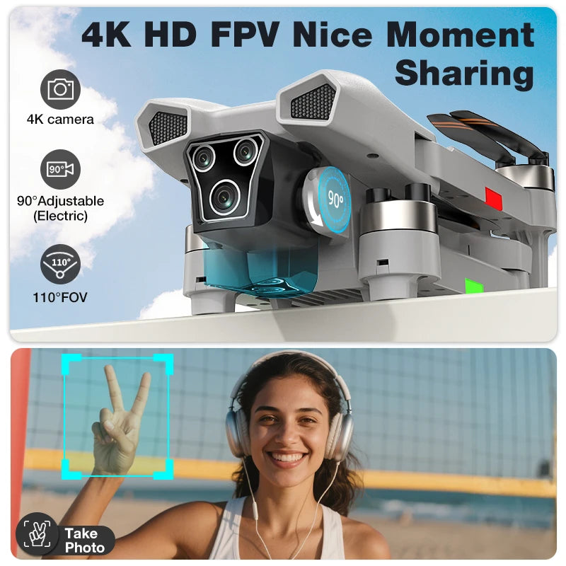 FPV 8K 3-Camera RC Drone Professional Quadcopter Aircraft Gesture Shooting Brushless 360° Roll Optical Hover Helicopter Toy Gift