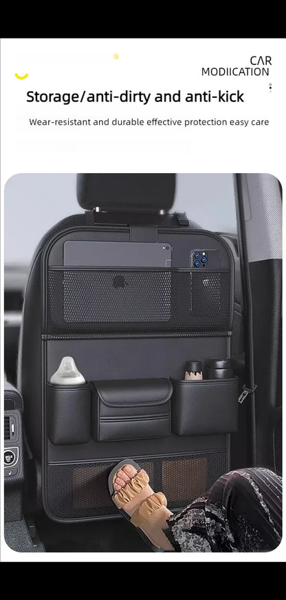 Car Seat Back Storage Bag Large Capacity Multi-Pocket Backseat Organizer Foldable Dining Table Tablet Tray Hanging Bag