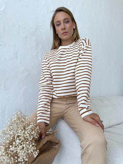 Bornladies 2025 Summer Long Sleeve Striped T-Shirts Women Basic Casual Tops Female Cozy Loose Cotton Tees Harajuku T Shirt New