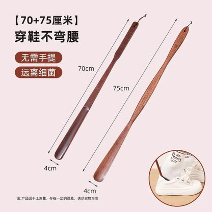 Long Handle Wooden Shoe Horn Natural Wood No Bend Waist Shoe Scraper Household Essential for Pregnant Women Shoe Insertion Tool