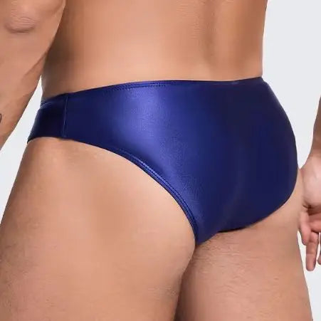 AMORESY Color block men glossy underpants Silk thin men Brief oily Yoga running Leisure shinny briefs