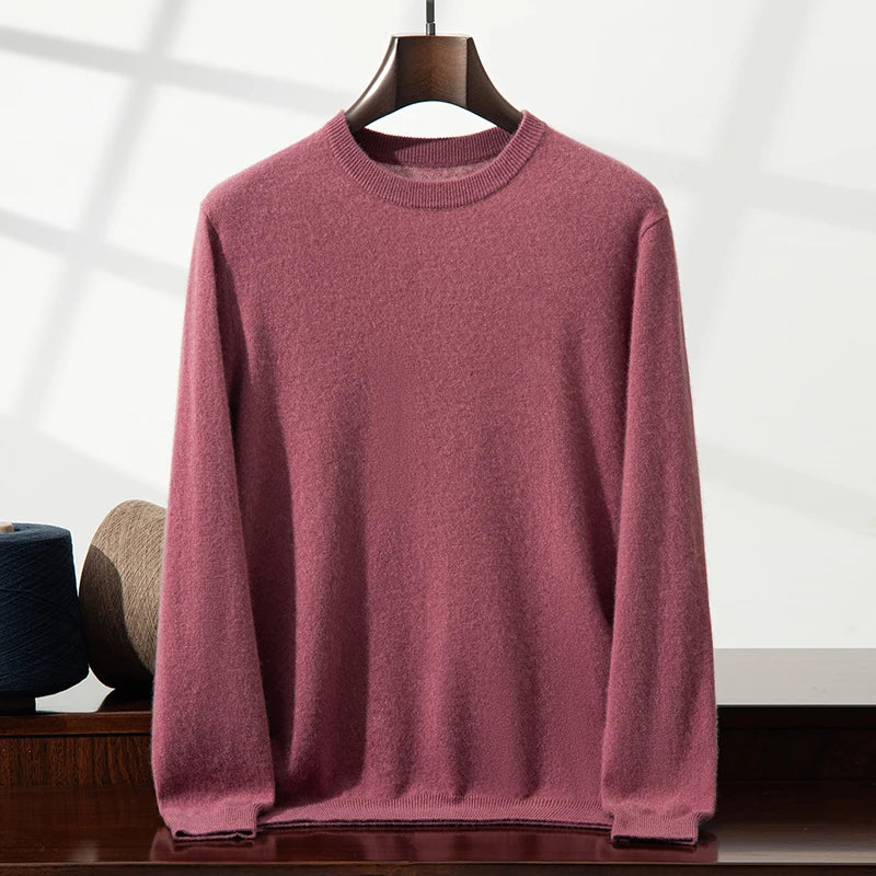 100% Cashmere Men's Pullover Business Casual Solid Knitted Sweater Loose Pull Round Neck Collar Tops Basic Versatile Jumper