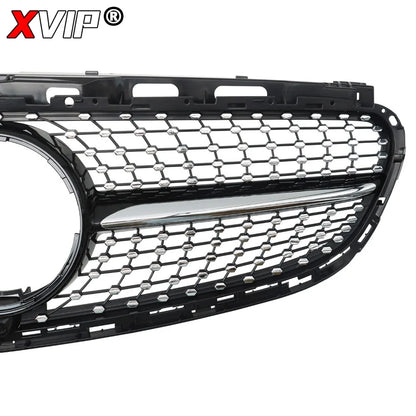 XVIP Chrome Black Diamonds Style Upper Grille Grill For Mercedes Benz E-Class W212 4 Door 2014-16 E200 E250 E300 E350 E400 E500