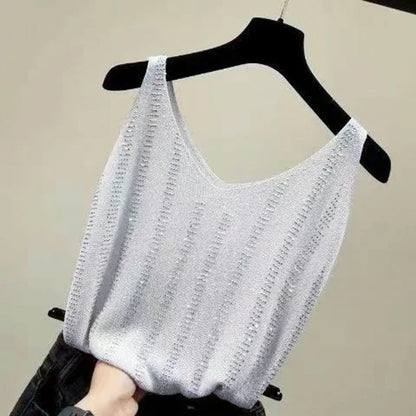 Rhinestones Tank Top Elegant Sleeveless Shiny Loose Knit Camis Corset Summer Women's Tube Top Aesthetic Clothing Korean