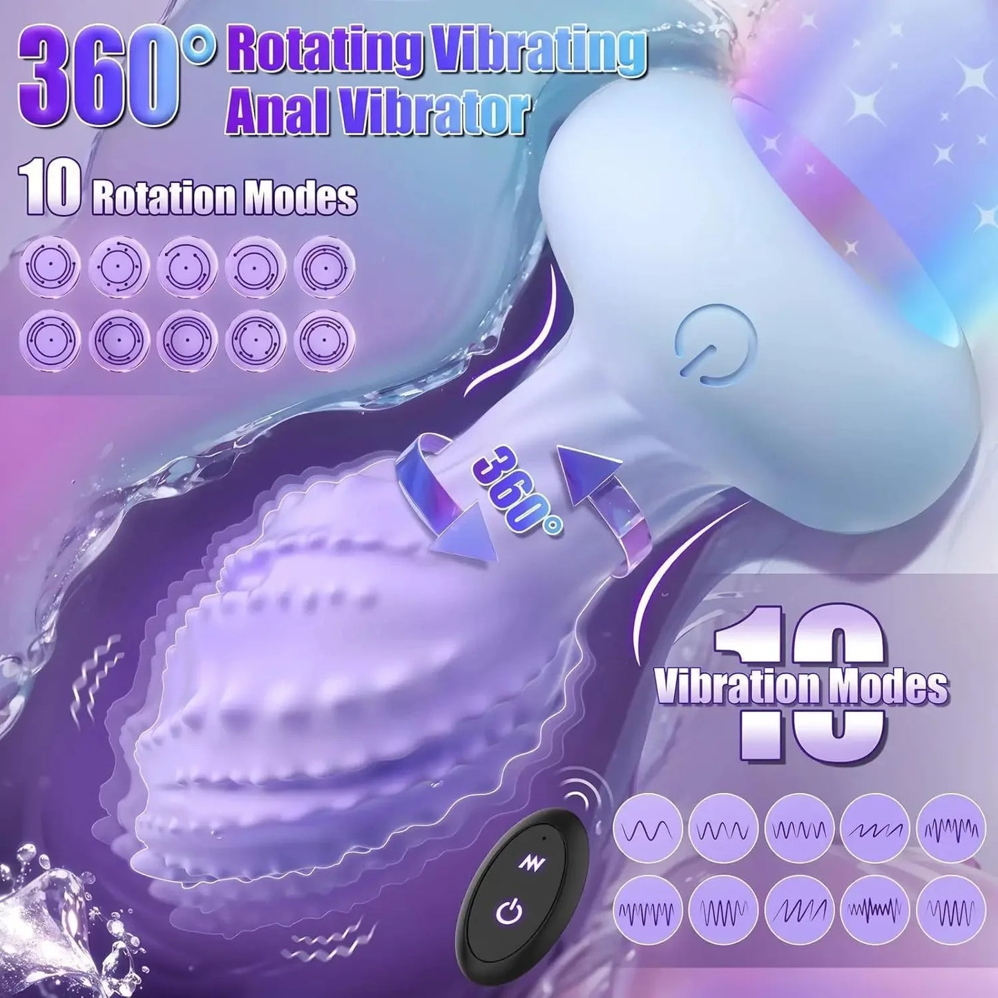 Rotate LED Anal Plug Vibrator for Men Women G-Spot Nipple Butt Plug Vagina Stimulator Prostate Adult Couples Sex Toys