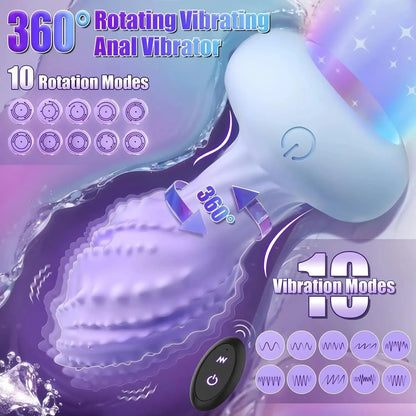 Rotate LED Anal Plug Vibrator for Men Women G-Spot Nipple Butt Plug Vagina Stimulator Prostate Adult Couples Sex Toys