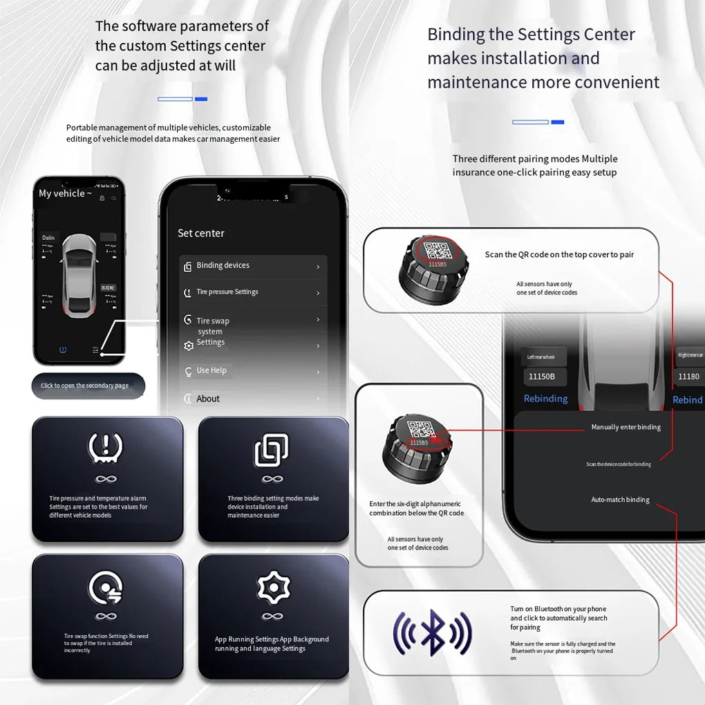 6PCS RV Truck Tire Pressure Monitoring System Bluetooth TPMS Mobile Phone APP Disp With 6 External Sensors For RV Truck External