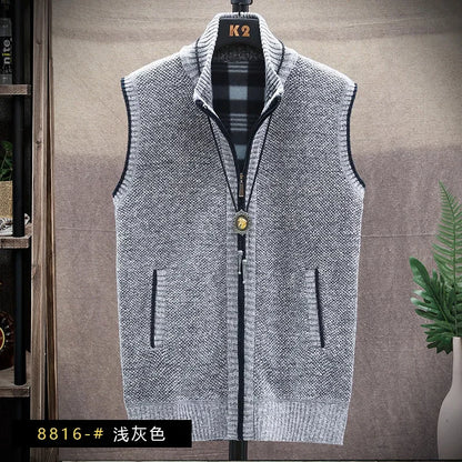 Atutumn and Winter New Men's Sweater Cardigan Knitting Vest Dailywear Warmth Thickened Zipper Jacket Waistcoat Male Streetwear