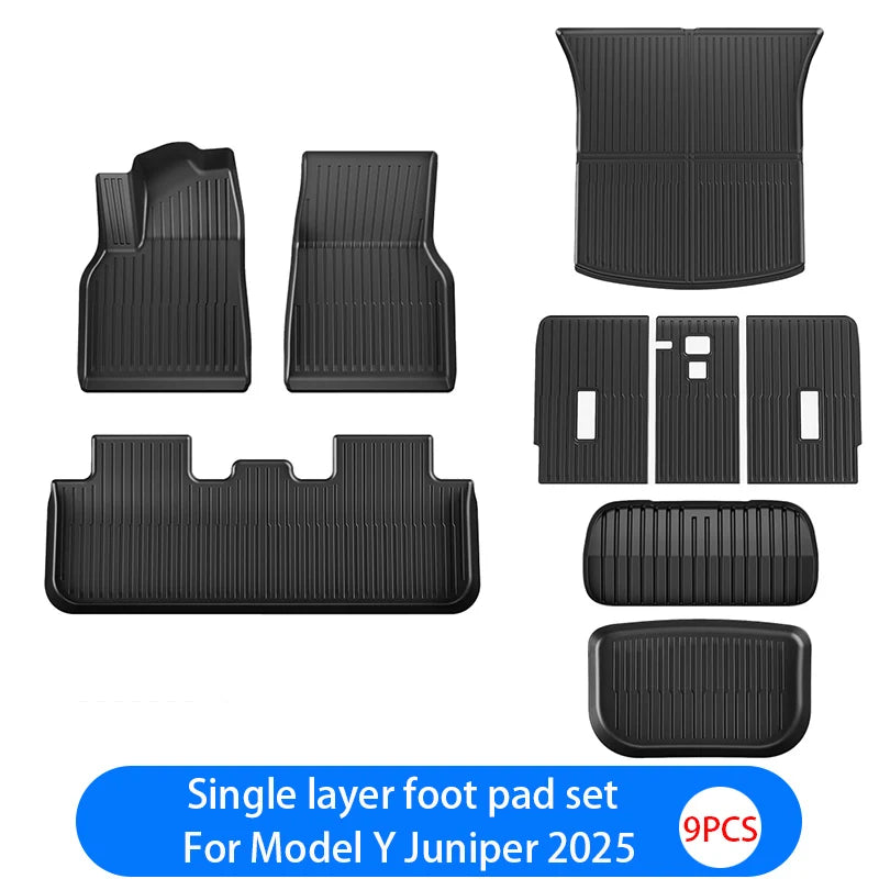 For New Tesla Model Y Launch 2026+ Juniper 2026+ TPE Floor Mats & Cargo Liner, All Weather Trunk Mats Floor Liner Backrest Mats