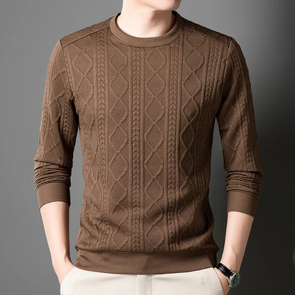 New Best-selling Fashion Men's Fried Dough Twists Shape Warm Top Long Sleeve Sweater Outdoor Office Round Neck
