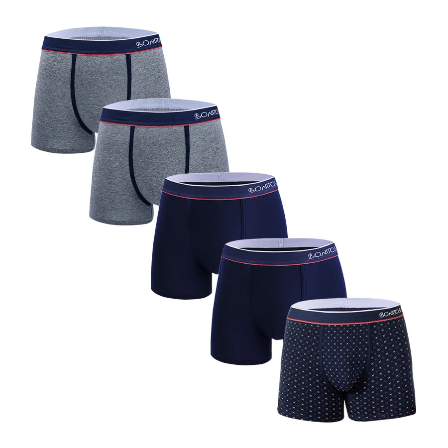 5 Pieces Print Cotton Men Underpants BONITOS Boxer Briefs Letter Elastic Waistband Underwear Mens Boxers Classic Men's Panties