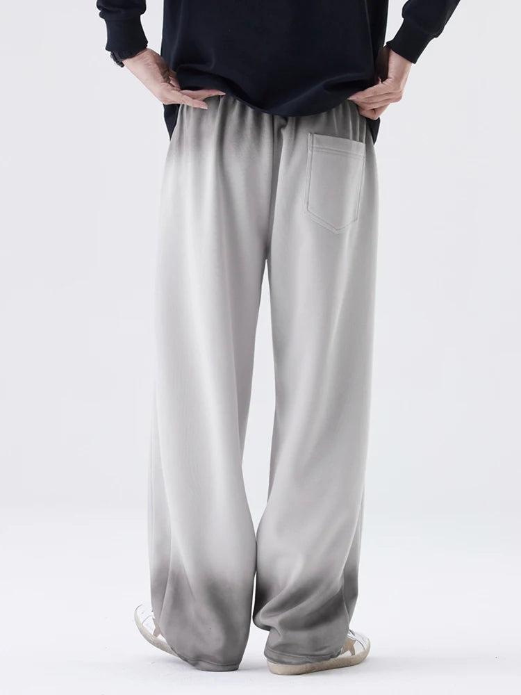 2025 Autumn New Gradient Color Washed Sweatpants Men Heavy Cotton Wide Leg Knit Sports Pants Loose Fit Straight Trousers
