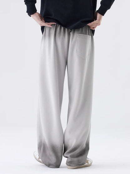 2025 Autumn New Gradient Color Washed Sweatpants Men Heavy Cotton Wide Leg Knit Sports Pants Loose Fit Straight Trousers