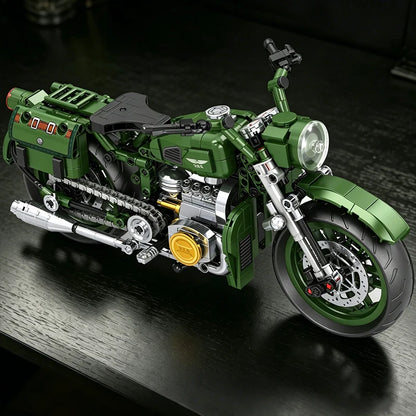 Retro Cruiser Motorcycle Building Blocks Set Classic Vintage Motorbike Model, With Stand, Birthday Christmas Gift