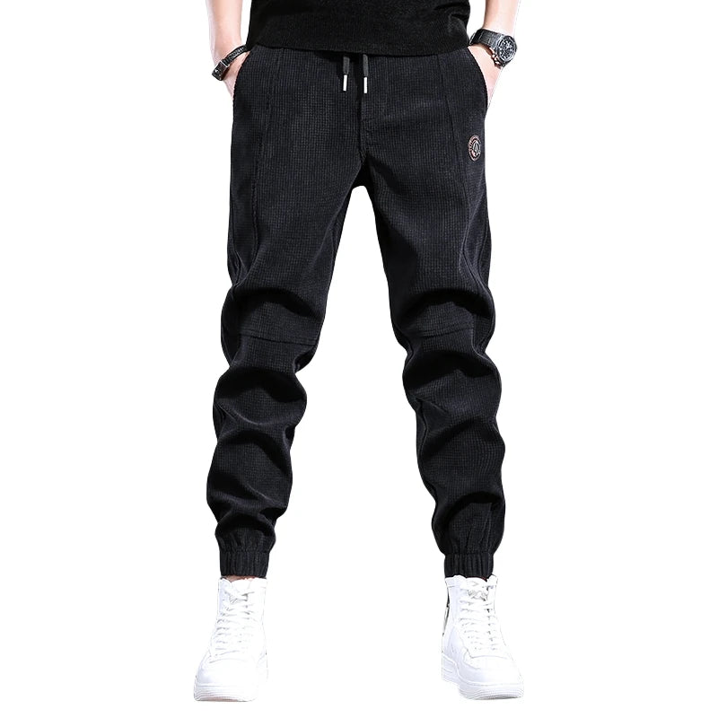 Men's Fleece Lined Thickened Autumn Winter Sports Casual Pants Cuffed Loose Fit Long Trousers Youth Active Style Fashionable